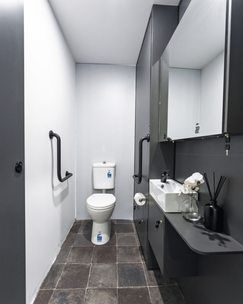 FHSC self-contained full height toilet cubicle with integrated basin to deter bullying