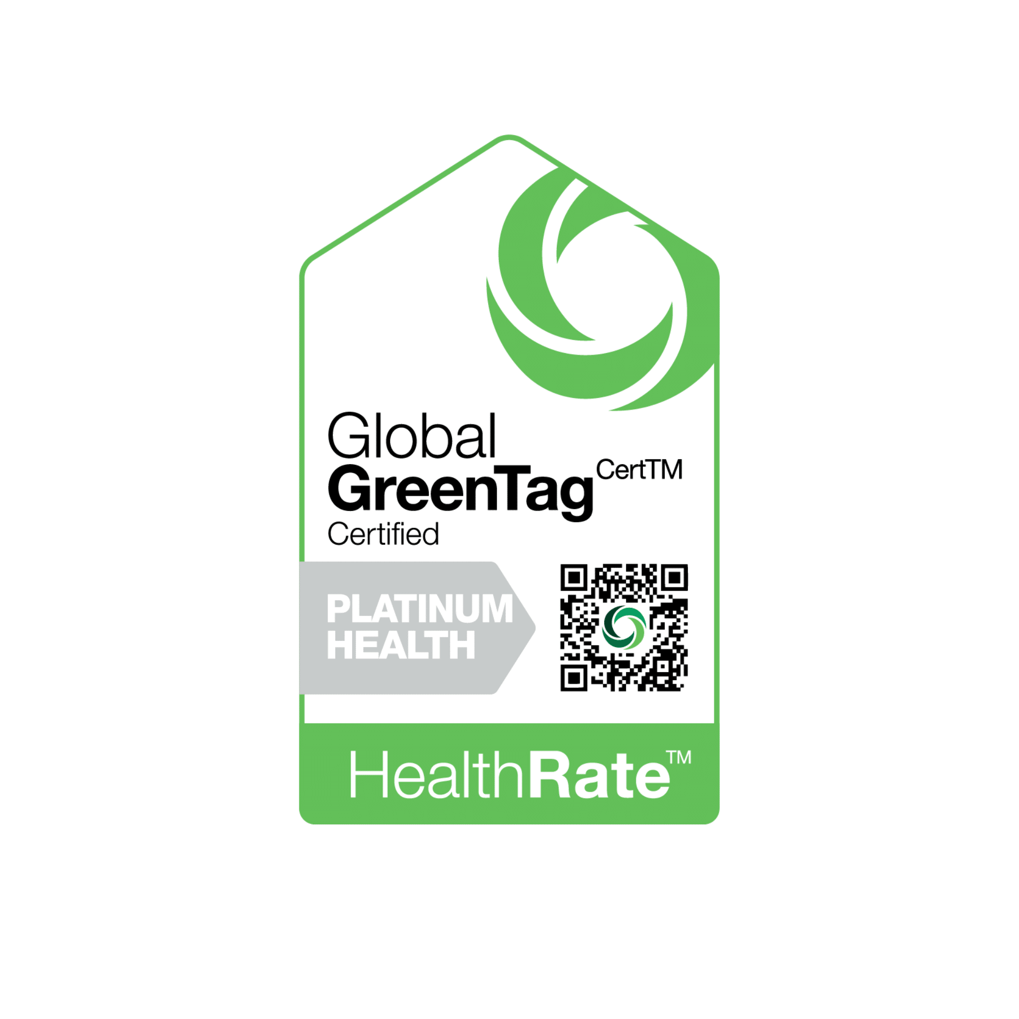 Global GreenTag certified HealthRate Platinum Health rating